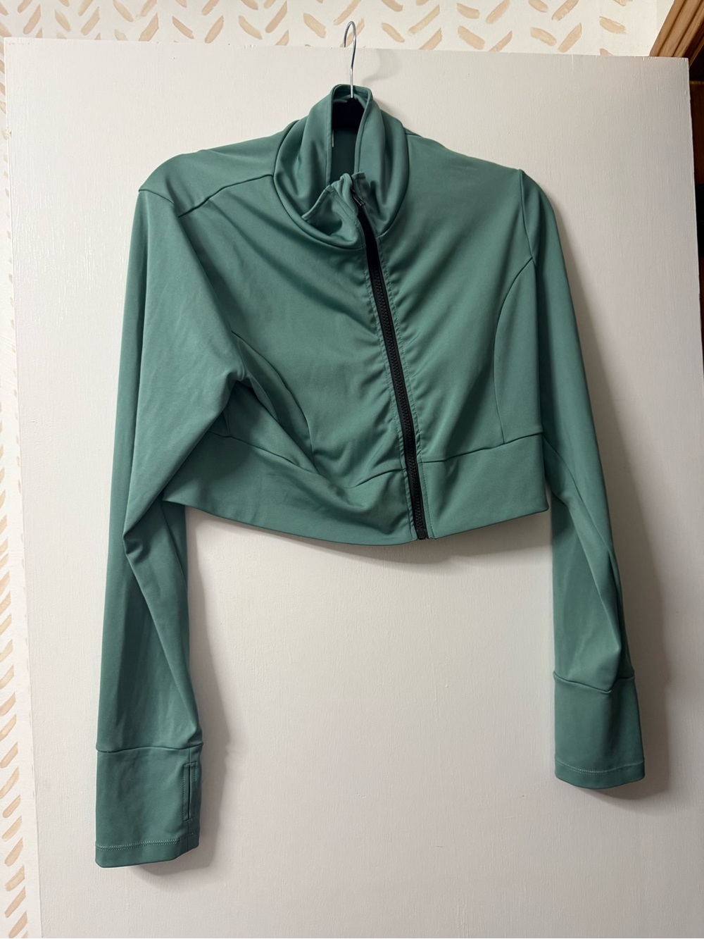 SHEIN Cropped Zip-Up Jacket in Sage Green